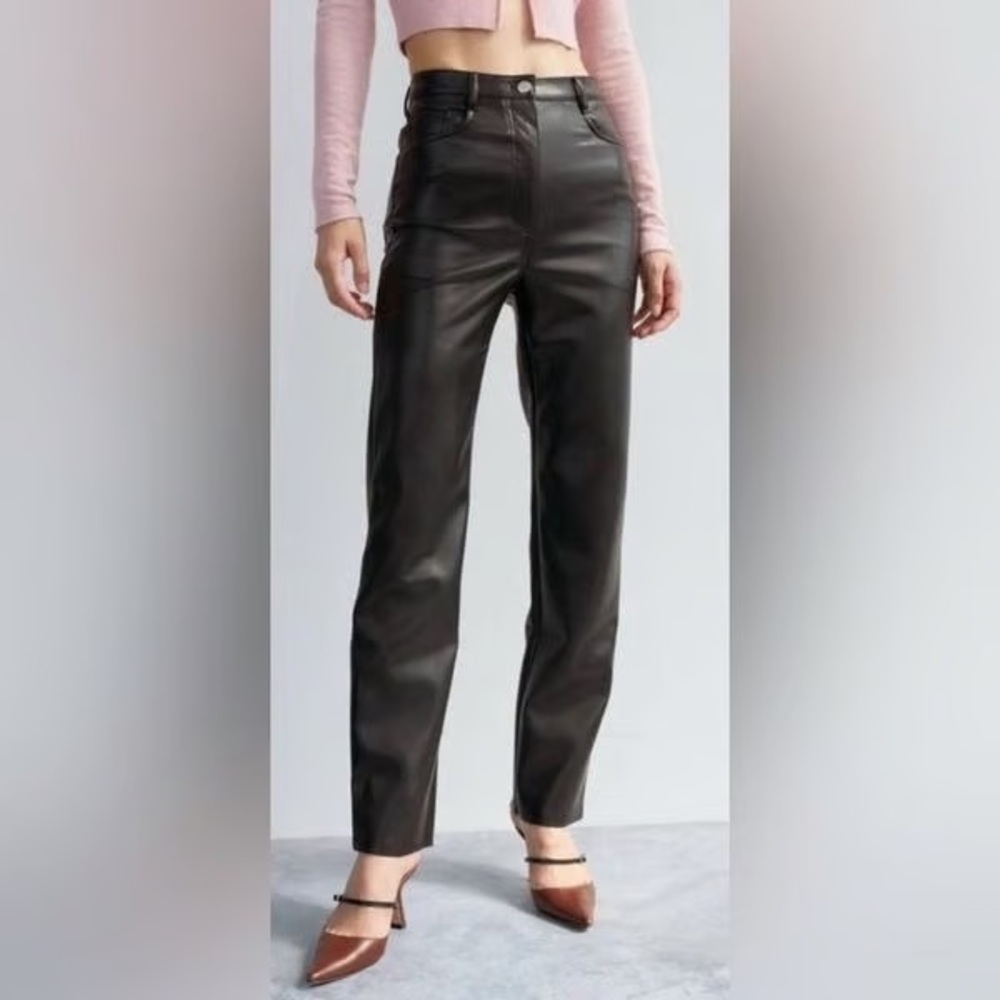 Aritzia Wilfred Faux Leather High Rise Black Jeans